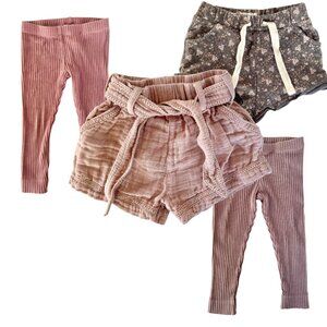 Jamie Kay 4PC Bottoms Bundle | Ribbed Leggings + Shorts | Neutral Mauve | 3T GUC